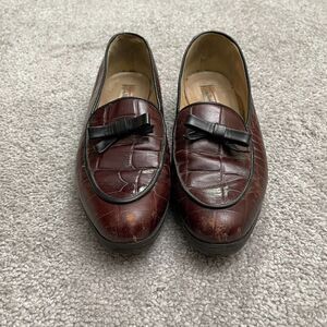 Talbots Crocodile Leather Loafer Shoes Womens 6.5 Brown Closed Toe Italy Made